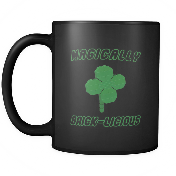 Magically Brick-Licious Toy Brick Saint Patrick's Day 11 Ounce Black Ceramic Coffee Mug