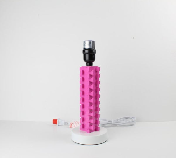 Kid's Bedroom Accent Lamp made of Toy Brick elements (Dark Pink)