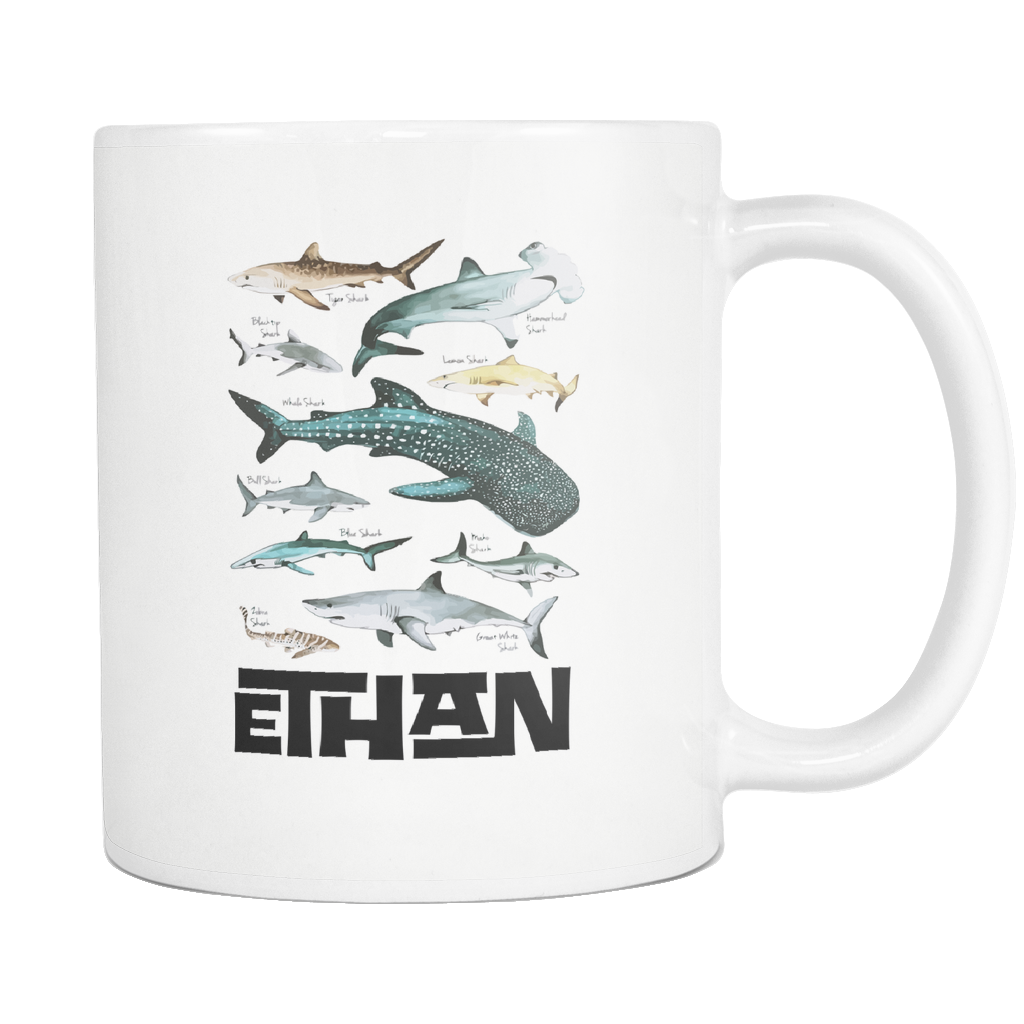 ETHAN  Shark Themed Mug 11oz White