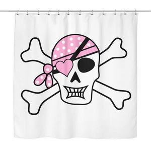 Pink Pirate Jolly Roger Shower Curtain for Childrens Bathroom