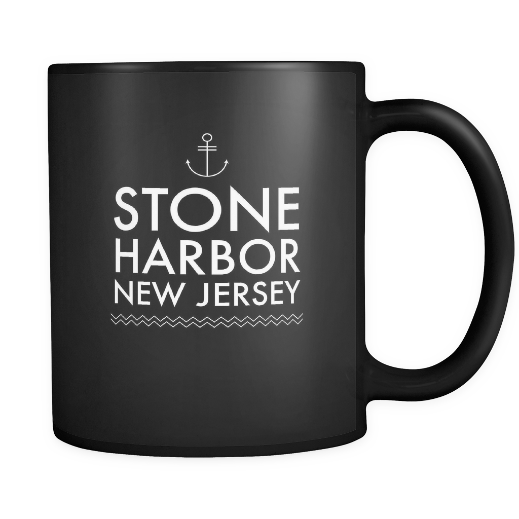 Stone Harbor New Jersey Black Ceramic Graphic Mug 11 oz