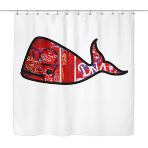 Graffiti Street Art Bathroom Shower Curtain with Silly Red Whale