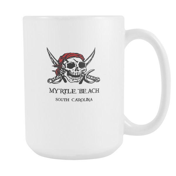 Myrtle Beach South Carolina Pirate Jolly Roger 15oz White Ceramic Mug