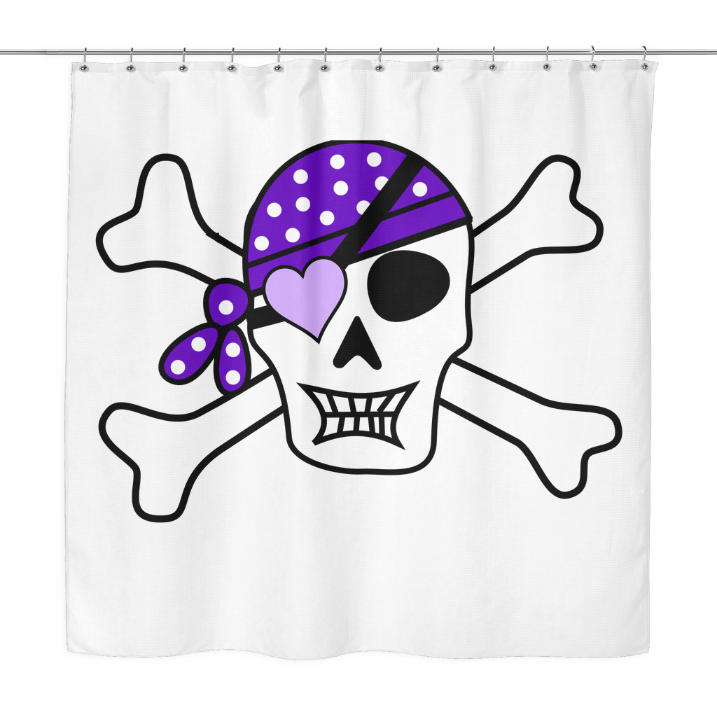 Purple Pirate Jolly Roger Shower Curtain for Childrens Bathroom