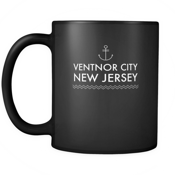 Ventnor City New Jersey Black Ceramic Graphic Mug 11 oz