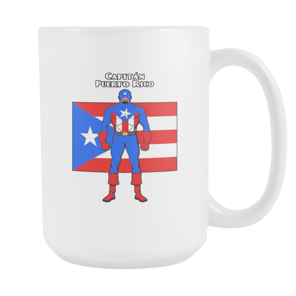 Captain Puerto Rico Boriqua Rican Capitan Superhero Super Hero 15oz White Ceramic Mug