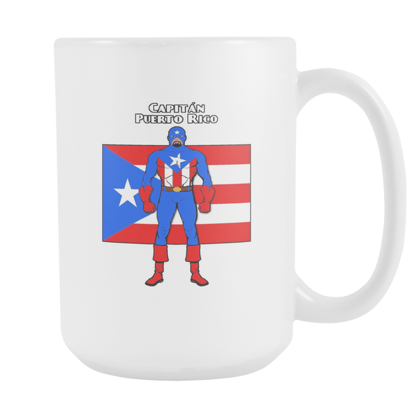Captain Puerto Rico Boriqua Rican Capitan Superhero Super Hero 15oz White Ceramic Mug