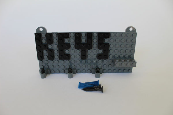 Grey Toy Brick Key Organizer with Black Letters and a Star Wars Senate Commando Minifigure