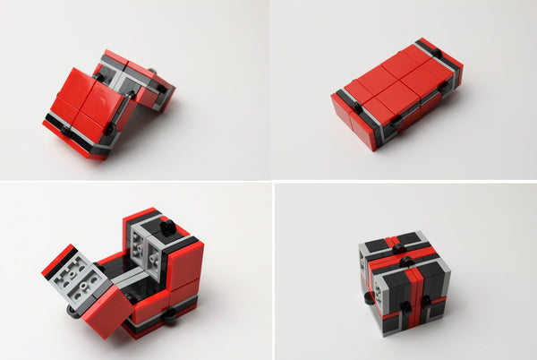 Red and Black Folding Fidget Cube Parts KIT, Built with Toy Bricks (Instructions download included)