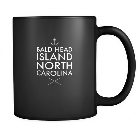 Bald Head Island North Carolina Anchor Black Ceramic Graphic Mug 11 oz
