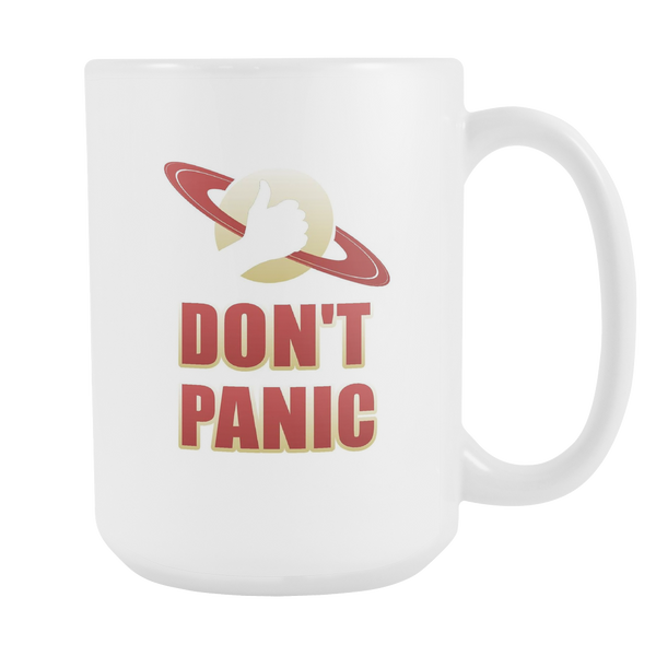 Don't Panic Hitchhikers Coffee Tea Cocoa 15oz White Ceramic Mug