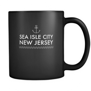 Sea Isle City New Jersey Black Ceramic Graphic Mug 11 oz