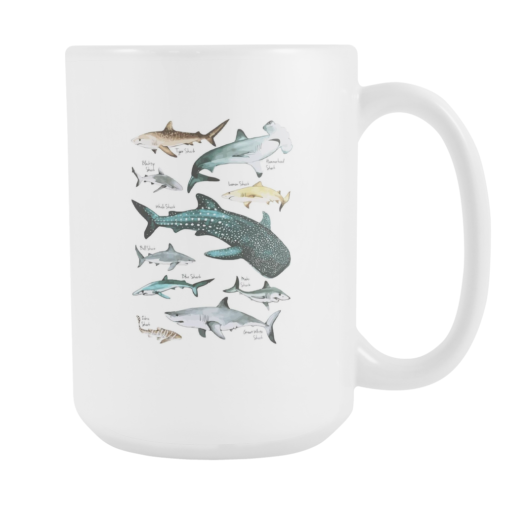 Ten Shark Species Graphic 15oz White Ceramic Mug
