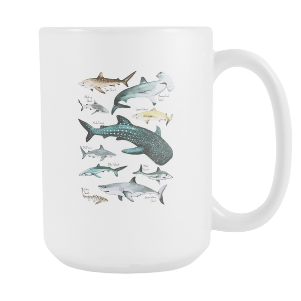 Ten Shark Species Graphic 15oz White Ceramic Mug