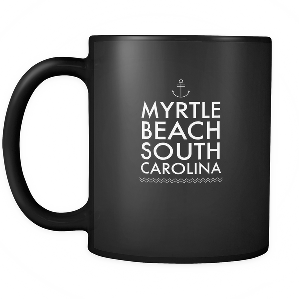 Myrtle Beach South Carolina Black Ceramic Graphic Mug 11 oz