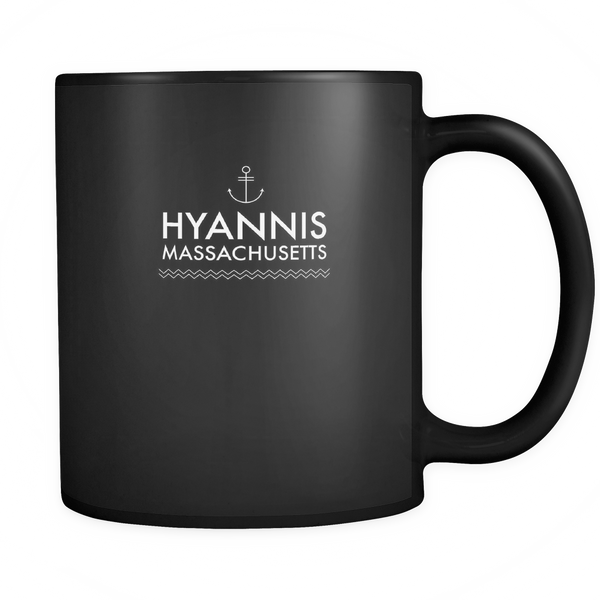 Hyannis Massachusetts Anchor Black Ceramic Graphic Mug 11 oz