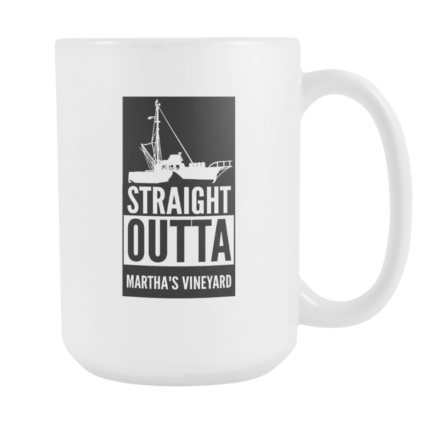Straight Outta Martha's Vineyard Amity Shark Graphic with Jaws Orca 15oz White Ceramic Mug