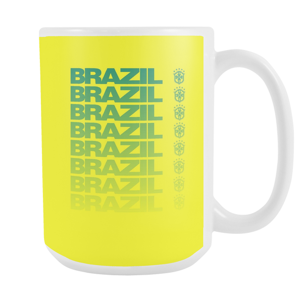 Brazil Green and Yellow / Gold 15oz White Ceramic Mug
