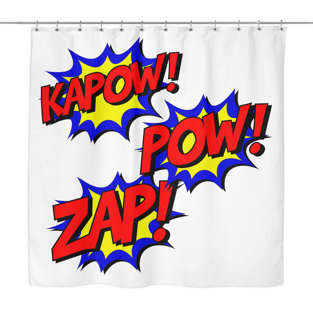 KAPOW! ZAP! POW! COMIC BOOK Themed Shower Curtain for your Kids Super Hero Bathroom