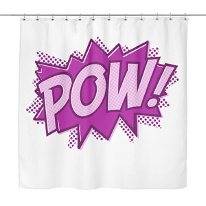 Pink Magenta POW! COMIC BOOK Themed Shower Curtain for your Kids Super Hero Bathroom