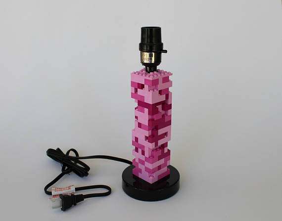 Girls Bedroom Lamp or Office Desk Light (Shades of Pink), Built with Toy Bricks
