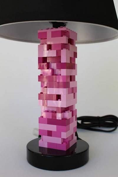 Girls Bedroom Lamp or Office Desk Light (Shades of Pink), Built with Toy Bricks