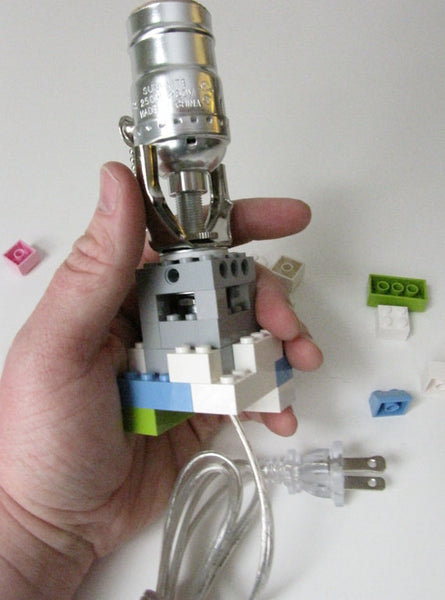 DIY Lamp Kit for use with Toy Bricks, Brass Finish, White Switch Cord, Build Your Own Lamp