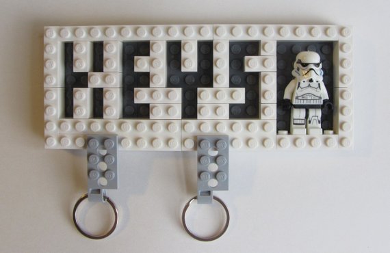 White Toy Brick Key Organizer with Valet Key Chains and Original Trilogy Storm Trooper Minifigure