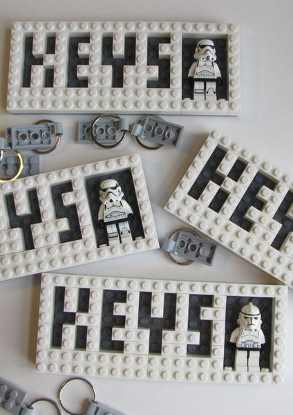 White Toy Brick Key Organizer with Valet Key Chains and Original Trilogy Storm Trooper Minifigure