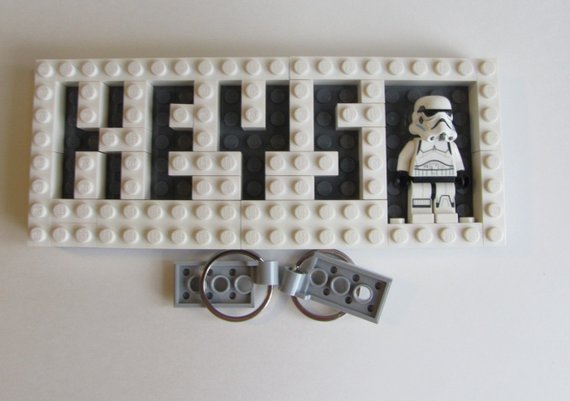 White Toy Brick Key Organizer with Valet Key Chains and Original Trilogy Storm Trooper Minifigure