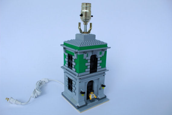 Kids Bedroom Lamp with Minifigure, Built with GREEN Toy Bricks City theme