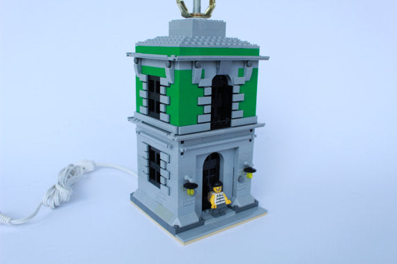 Kids Bedroom Lamp with Minifigure, Built with GREEN Toy Bricks City theme