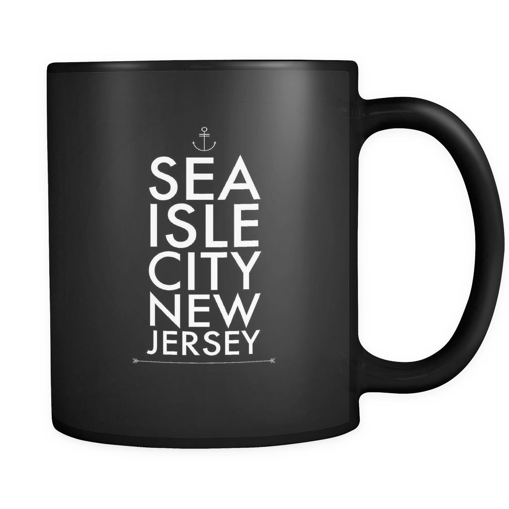 Sea Isle City New Jersey Black Ceramic Graphic Mug 11 oz