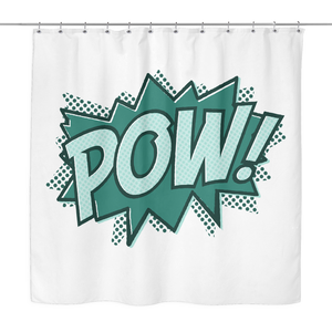 Green Seafoam POW! COMIC BOOK Themed Shower Curtain for your Kids Super Hero Bathroom