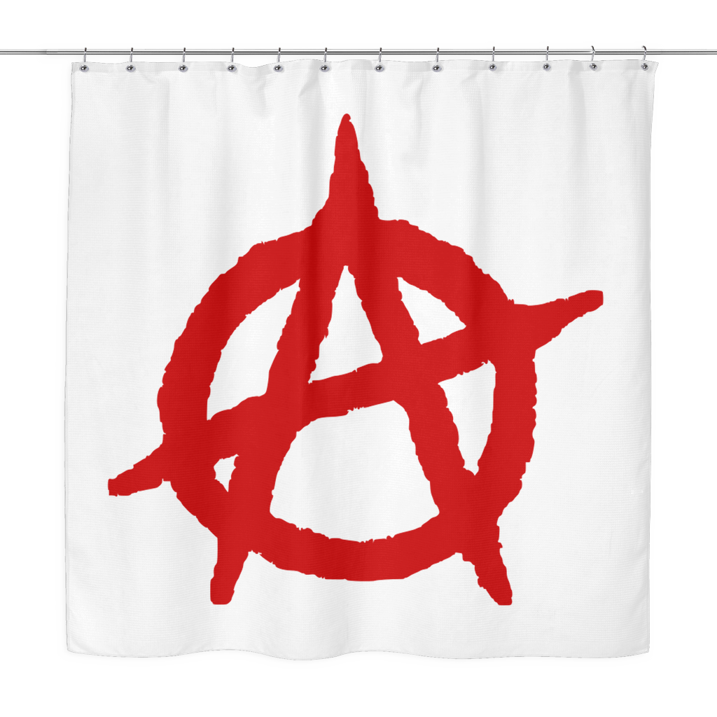 Punk rock shower curtain with giant red Anarchy Symbol