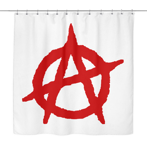 Punk rock shower curtain with giant red Anarchy Symbol