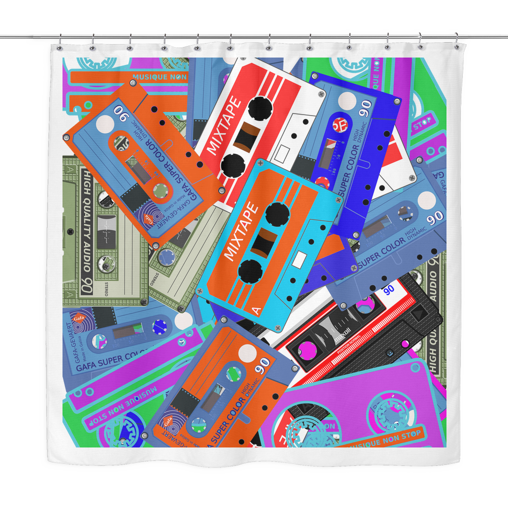 1980s I Made You A Mix Tape Retro Cassette Music Mix Tape Collage Shower Curtain