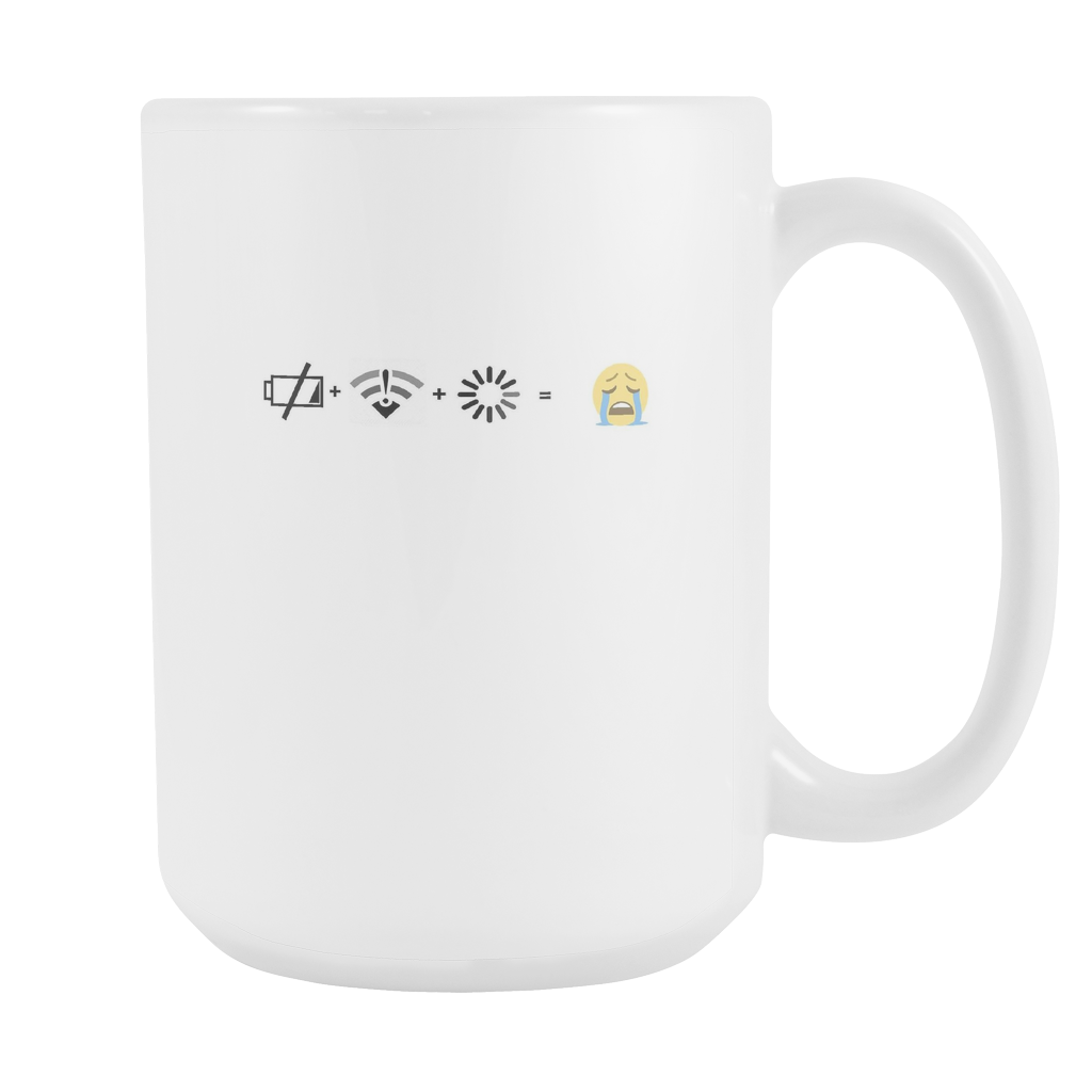 Sad Emoji No WIFI POWER LOADING  15oz White Ceramic Mug